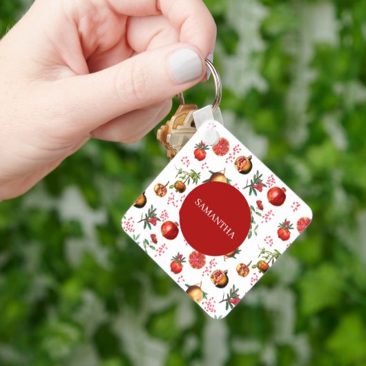 Waterverf Pomegranate Mediterranean Fruit Pattern Sleutelhanger (Hand)