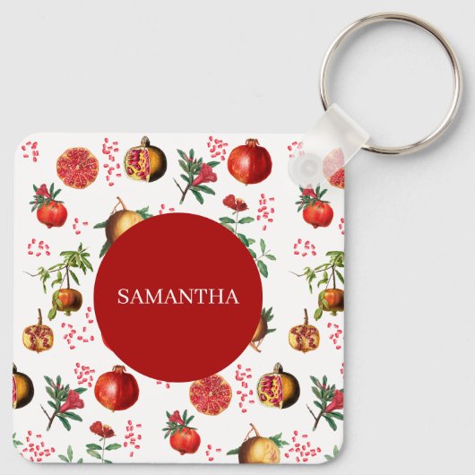 Waterverf Pomegranate Mediterranean Fruit Pattern Sleutelhanger (Achterkant)