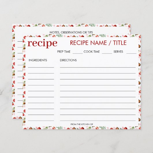 Waterverf Pomegranate Mediterranean Recipe Kaart (Voorkant / Achterkant)