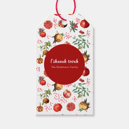 Waterverf Pomegranate Pattern Rosh Hashanah Cadeaulabel (Voorkant)