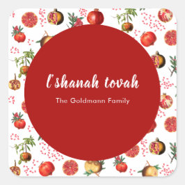Waterverf Pomegranate Pattern Rosh Hashanah Vierkante Sticker