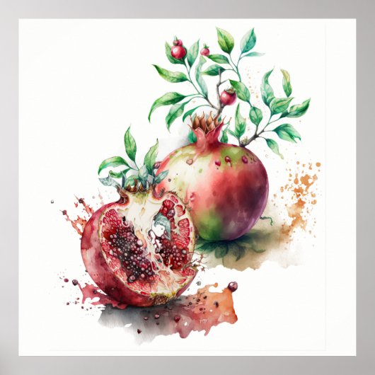 Waterverf Pomegranates Poster (Voorkant)