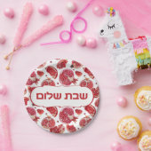 Waterverf Pomegranates Rimmonim "Shabbat Shalom" Papieren Bordje (Feest)