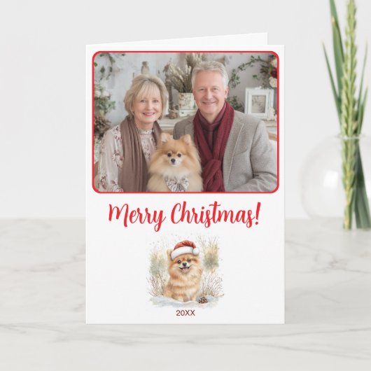 Waterverf Pomeraniaanse illustratie Vrolijk Kerstf Kaart (Voorkant)