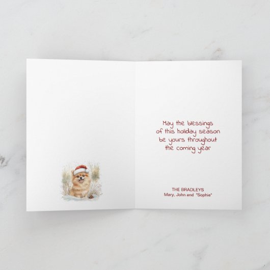 Waterverf Pomeraniaanse illustratie Vrolijk Kerstf Kaart (Binnen)