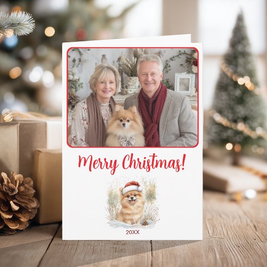 Waterverf Pomeraniaanse illustratie Vrolijk Kerstf Kaart