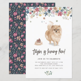 Waterverf Pomeranian Dog Birthday Invitation