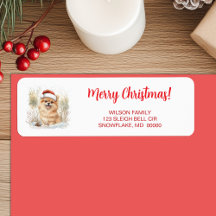 Waterverf Pomeranian in Santa Hat Vrolijk Kerstfee