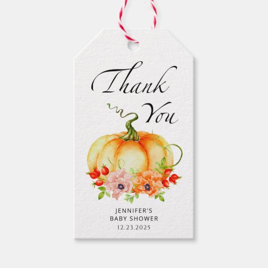 Waterverf pomkin herfst bedankt cadeaulabel (Voorkant)