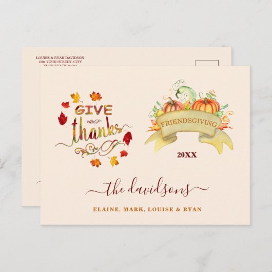 Waterverf pomkins geeft Bedankt Freindsgiving Briefkaart (Voorkant / Achterkant)