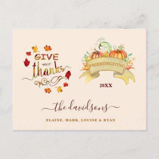 Waterverf pomkins geeft Bedankt Freindsgiving Briefkaart (Voorkant)