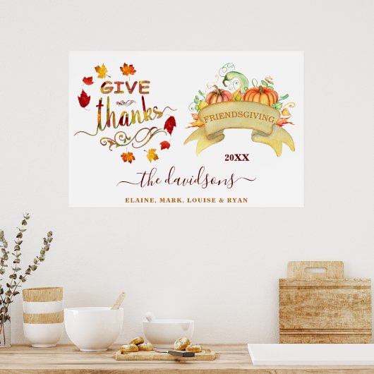 Waterverf pomkins geeft Bedankt Freindsgiving Poster (Keuken)
