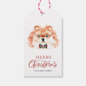 Waterverf Pommeren Bow Stropdas Merry kerst Cadeaulabel (Voorkant)