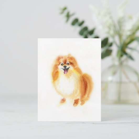 Waterverf Pommeren hond. Briefkaart (Staand voorkant)