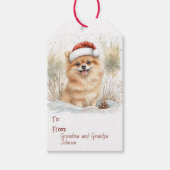 Waterverf Pommeren in Santa Hat Christmas Cadeaulabel (Voorkant)
