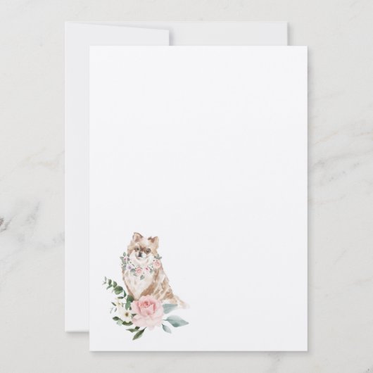 Waterverf Pommeren Pet en Floral Pink Rose Kaart (Achterkant)