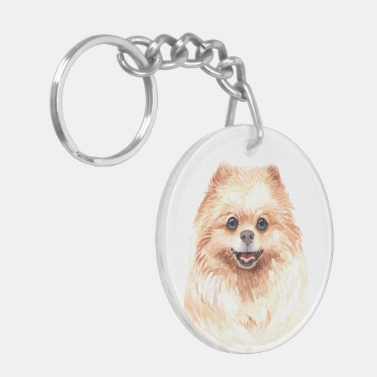 Waterverf Pommeren Sleutelhanger (Voorkant Links)