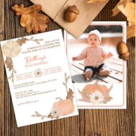 Waterverf pompoen 1e verjaardag uitnodigen kaart