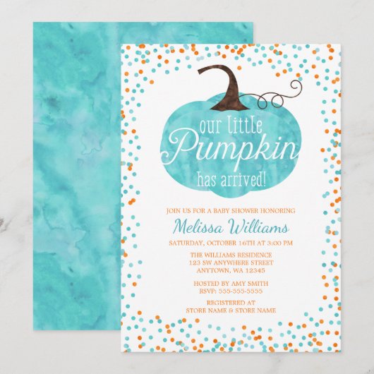 Waterverf pompoen aangekomen Herfst jongen Baby sh Kaart (Voorkant / Achterkant)