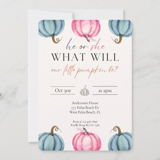 Waterverf pompoen Baby Geslacht onthullen Herfst Kaart (Voorkant)