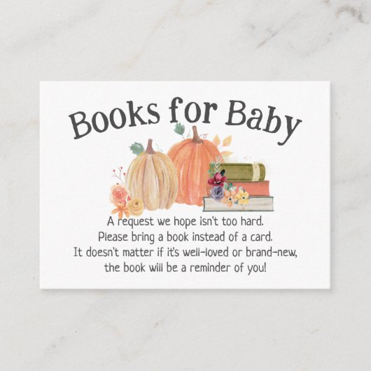 Waterverf pompoen Baby shower boeken voor Baby Informatiekaartje (Voorkant)