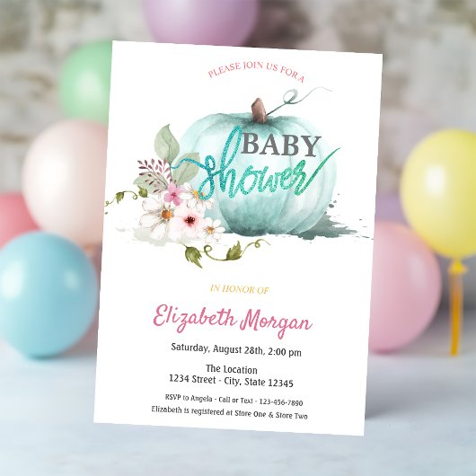 Waterverf Pompoen Baby Shower  Kaart