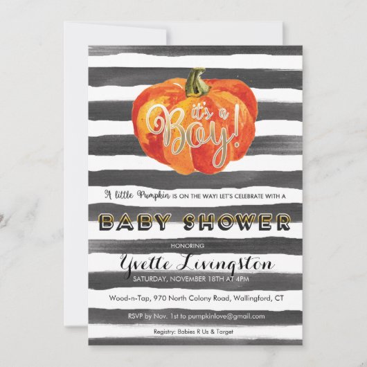 Waterverf Pompoen Baby Shower Uitnodiging (Voorkant)