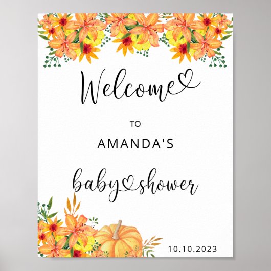 Waterverf POMPOEN babyshower welkom Poster (Voorkant)