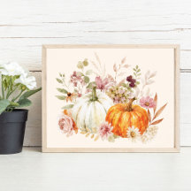 Waterverf Pompoen Bloem Herfst Oogst