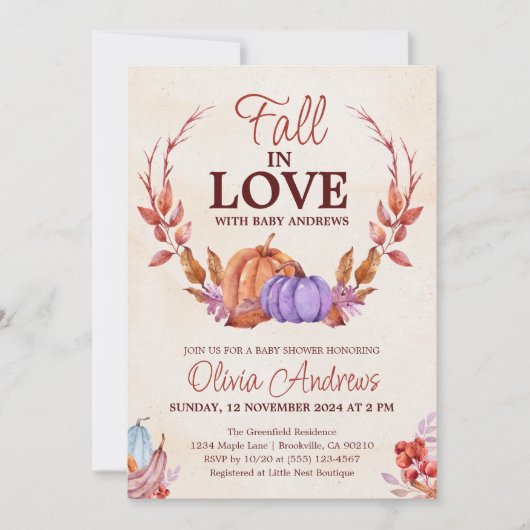 Waterverf Pompoen Bloemen Herfst in Liefde Baby sh Kaart (Voorkant)