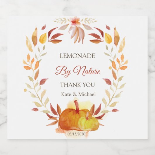 Waterverf Pompoen Bloemen Likeurfles Etiket (Enkel label)