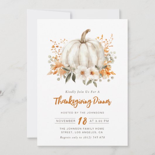waterverf pompoen bloemen Thanksgiving diner Kaart (Voorkant)