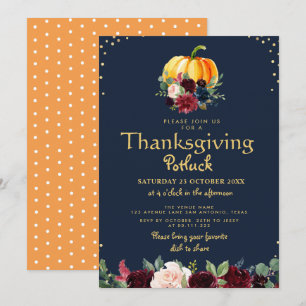 Waterverf pompoen bloemige Thanksgiving potluck Kaart
