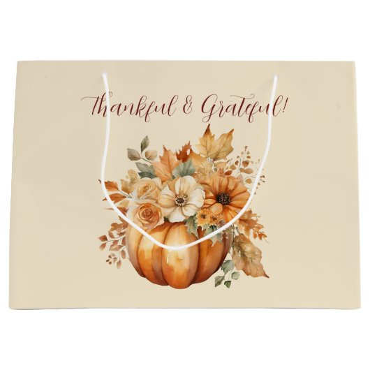 Waterverf pompoen bloemontwerp- dankbaar groot cadeauzakje (Voorkant)