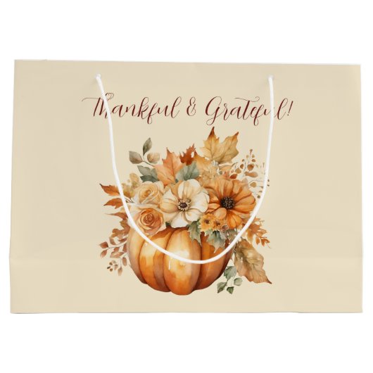 Waterverf pompoen bloemontwerp- dankbaar groot cadeauzakje (Achterkant)