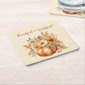 Waterverf pompoen bloemontwerp- kartonnen onderzetters (Schuin)