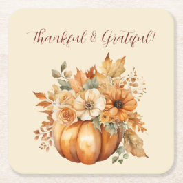 Waterverf pompoen bloemontwerp- kartonnen onderzetters