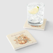 Waterverf pompoen bloemontwerp- stenen onderzetter (Zijkant)