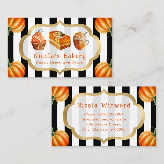 Waterverf pompoen cakes en taart bakkerij visitekaartje (Voorkant / Achterkant)