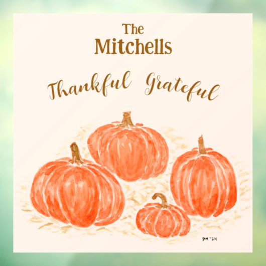 Waterverf Pompoen Carving PERSONALISEREN NAAM Raamsticker (Vel 3)