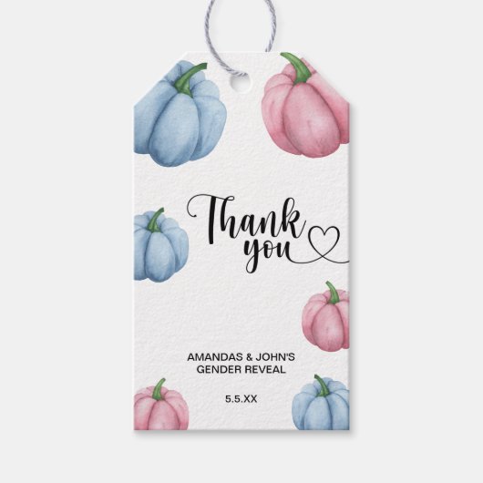 Waterverf Pompoen Dank je gender onthullen Cadeaulabel (Voorkant)