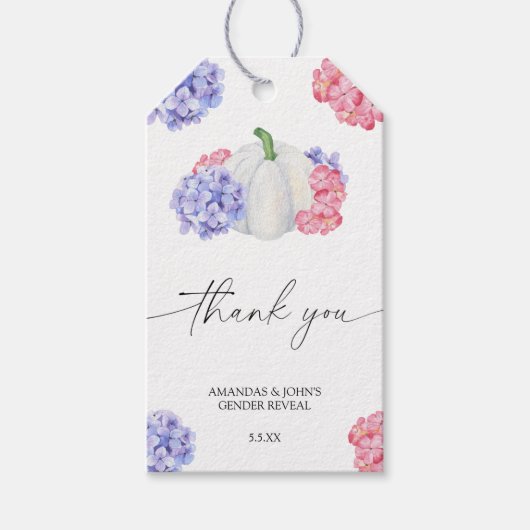 Waterverf Pompoen Dank je gender onthullen Cadeaulabel (Voorkant)