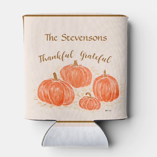 Waterverf Pompoen Dankbaar PERSONALISEREN Blikjeskoeler (Achterkant)