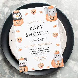 Waterverf pompoen dieren Halloween Baby shower Kaart