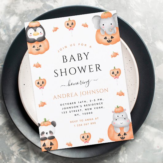 Waterverf pompoen dieren Halloween Baby shower Kaart