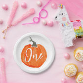 Waterverf pompoen eerste verjaardag papieren bordje (Feest)
