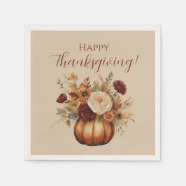 Waterverf Pompoen en Bloemen- Servet