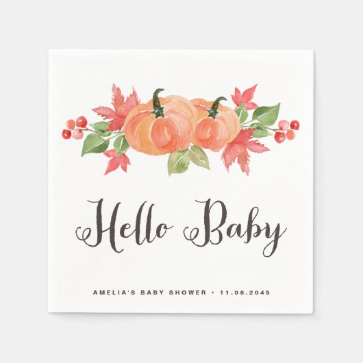 Waterverf pompoen en esdoorn bladeren Baby shower Servet (Voorkant)