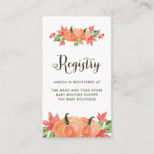 Waterverf Pompoen en esdoorn verlaat Baby Registry Informatiekaartje