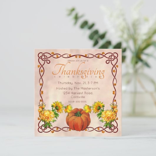 Waterverf Pompoen en Gele Mums Thanksgiving Kaart (Staand voorkant)